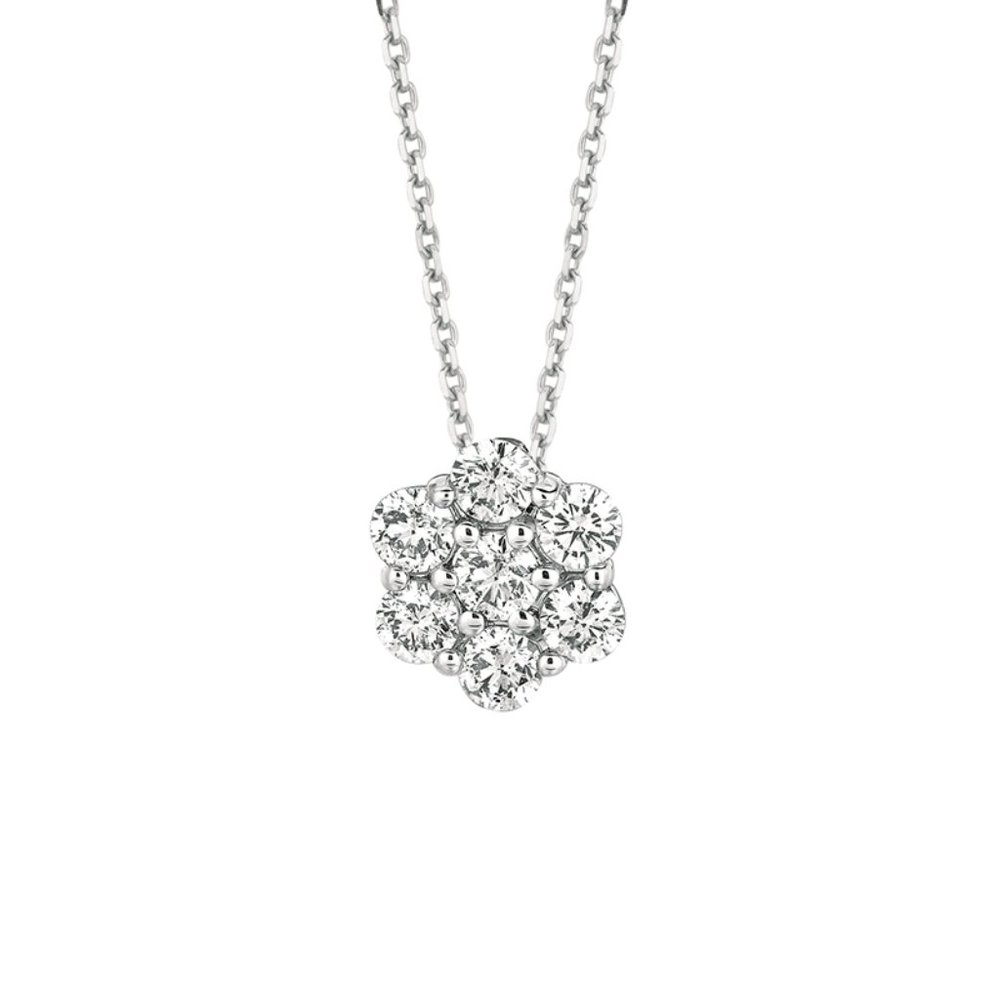 1.00 Carat Natural Diamond Flower Necklace 14K White Gold